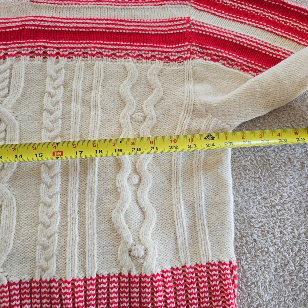 American Eagle Cable Knit Sweater Cream With Red Stripes Fisherman Crop XL NWT - Picture 10 of 13